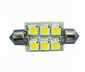 BULB 37FESTOON 6LED 8-30VDC WW - These high quality LED replacement bulbs save power. Same light output as approximately a 5 - 10W incandescent bulb. Using the latest SMD5050 chips they provide the highest light to consumption ratio available today. LEDs are arranged 6 on one side. Specification: 1.5 Watts, 10 - 30V DC, Equivalent incandescent - 5 - 10 Watts, 97 Lumens (Warm White).